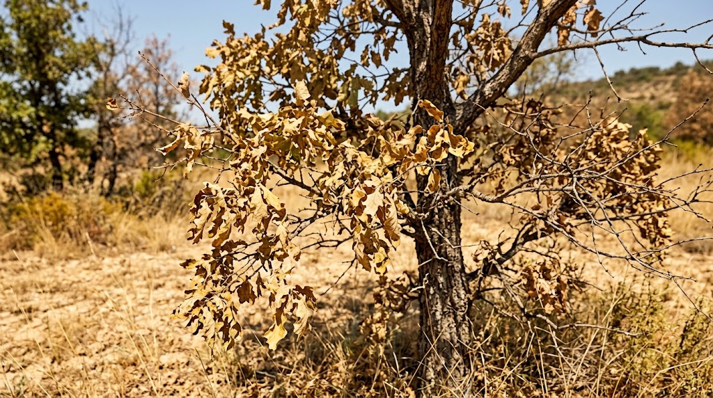 Arbre mort feuilles jaunes desséchées